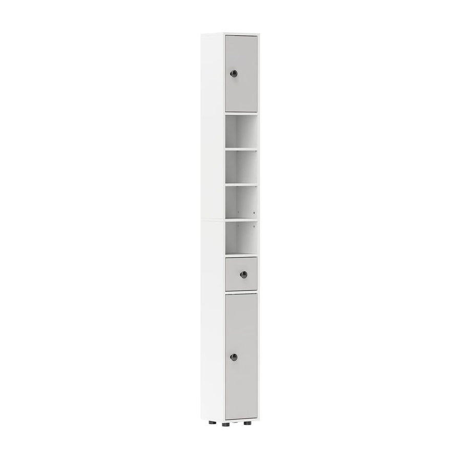 kleankin 180cm Slim Bathroom Cabinet, with Drawer, Shelves and Cupboards - Light Grey