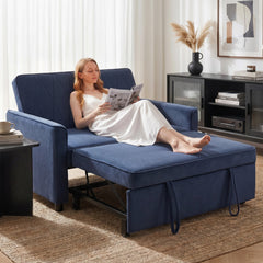 HOMCOM 2 Seater Sofa Bed, 3-in-1 Convertible Pull Out Sleeper Sofa with Clik-Clack Adjustable Backrest, Dark Blue