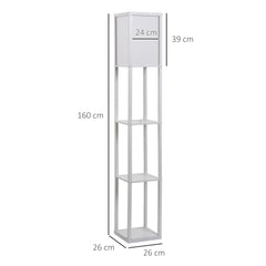 HOMCOM 3-Tier Floor Lamp, Floor Light with Storage Shelf, Reading Standing Lamp with Acrylic Shade for Living Room, Bedroom, Kitchen, Dining Room, Office, Dorm, 160cm, White