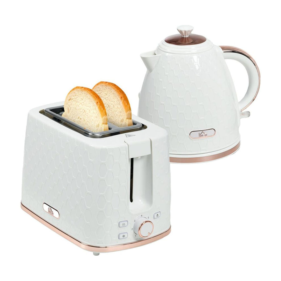 HOMCOM 1.7L 3000W Fast Boil Kettle & 2 Slice Toaster Set in white with rose gold accents