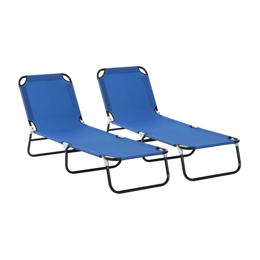 Outsunny 2 Piece Foldable Sun Loungers with 5-Position Adjustable Backrest, Outdoor Portable Recliner Chaise Lounge Chairs