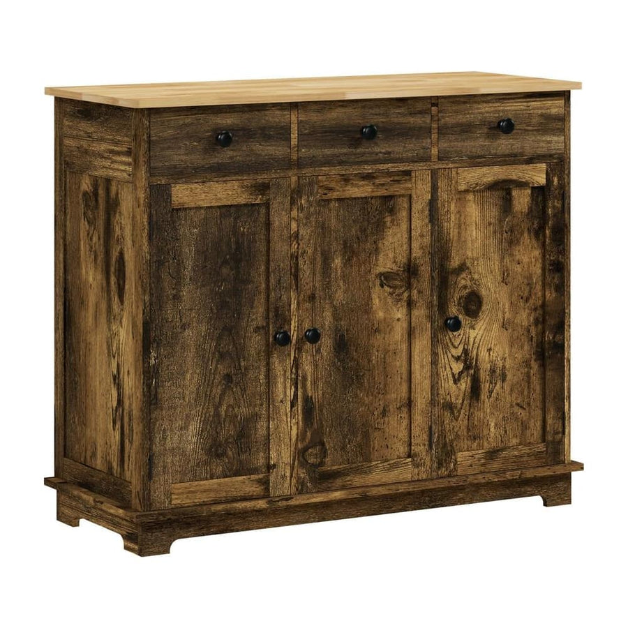 HOMCOM Sideboard with Rubberwood Top and Adjustable Shelves for Dining Room, Kitchen - Rustic Brown