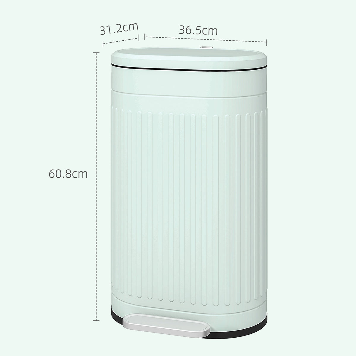 HOMCOM 30L Metal Kitchen Bin, with Soft-Close Lid - Light Green
