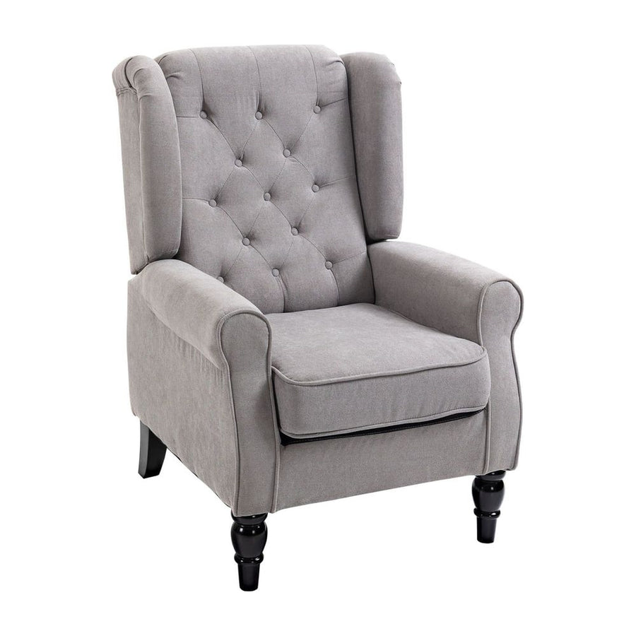 HOMCOM Retro Accent Chair, Wingback Armchair with Wood Frame Button Tufted Design for Living Room Bedroom, Grey