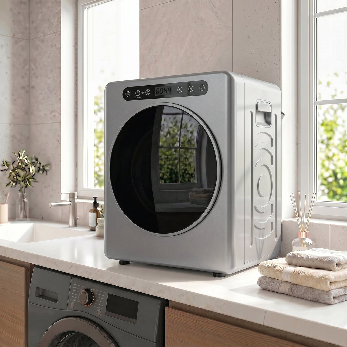 HOMCOM 5kg Compact 40-60℃ Tumble Dryer - Silver Tone