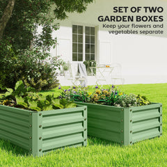 Outsunny Set of Two 110 x 50cm Steel Planter Boxes - Light Green