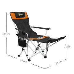 Outsunny Set of 2 Reclining Folding Camping Chair w/ Detachable Footrest, Storage Bag, Cup Holder & Headrest, Lightweight