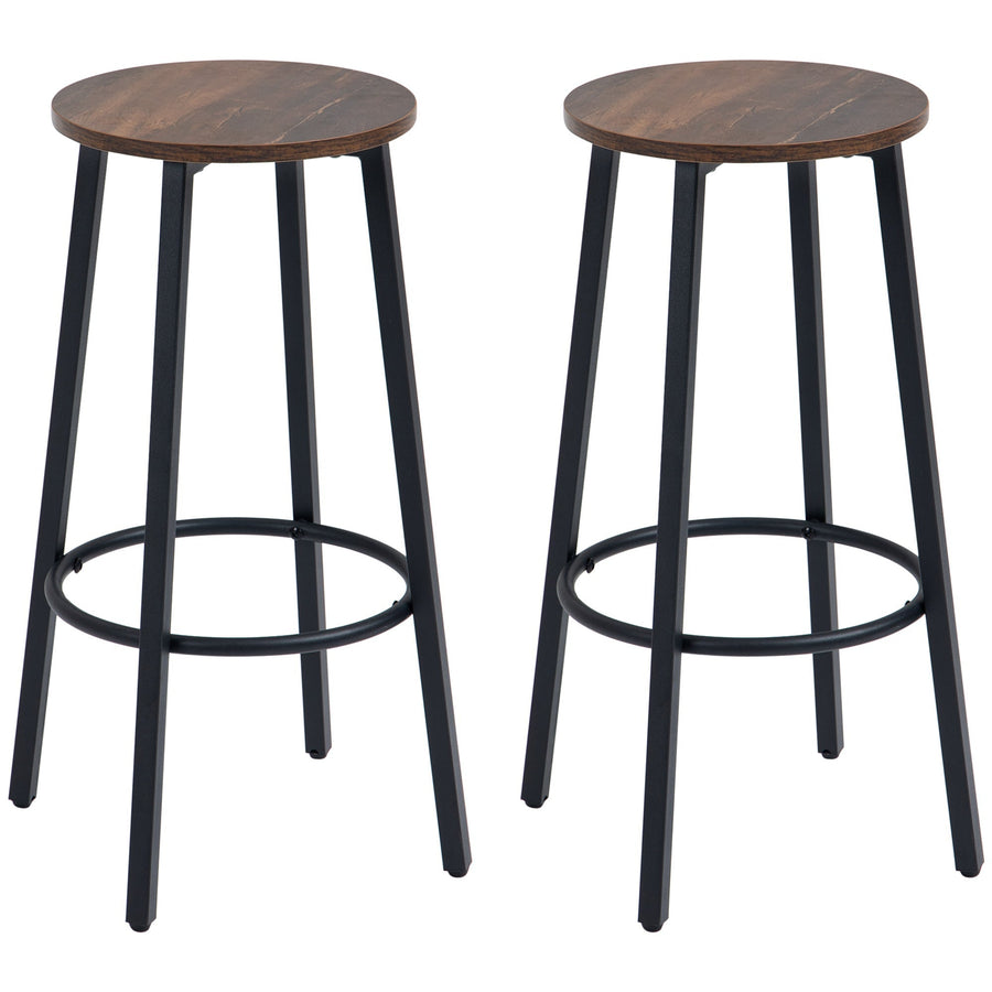 HOMCOM Bar Stools, Set of 2 Kitchen Breakfast Stools with Sturdy Steel Frame, Industrial Tall Bar Chairs, 65cm High Seat