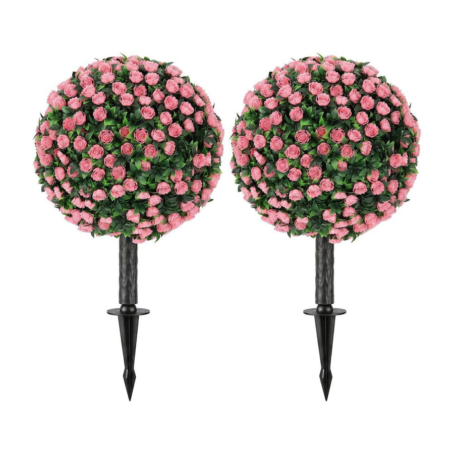 HOMCOM Artificial Rose Topiary UV Resistant, 2-Pack Fake Plants, 55 cm, Pink