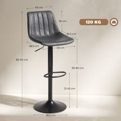 HOMCOM Set of 2 Leathaire Tub Bar Stools - Charcoal Grey