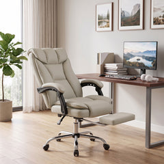 HOMCOM Pet-Friendly Faux Leather Computer Desk Chair, Executive Office Chair with Footrest and Double-Layer Padding, Khaki