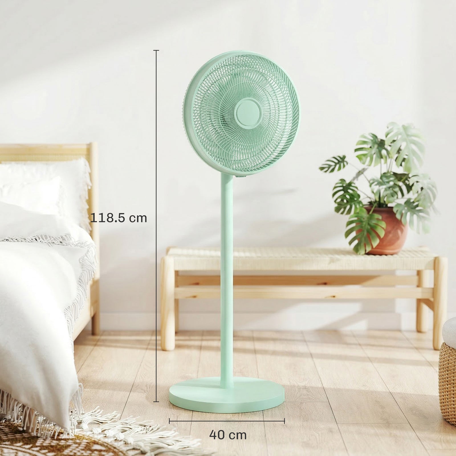 HOMCOM 40 cm Standing Fan, Cooling Floor Fan with 80° Oscillating, Adjustable Tilt and Height, 4 Speed, Remote Control, Green