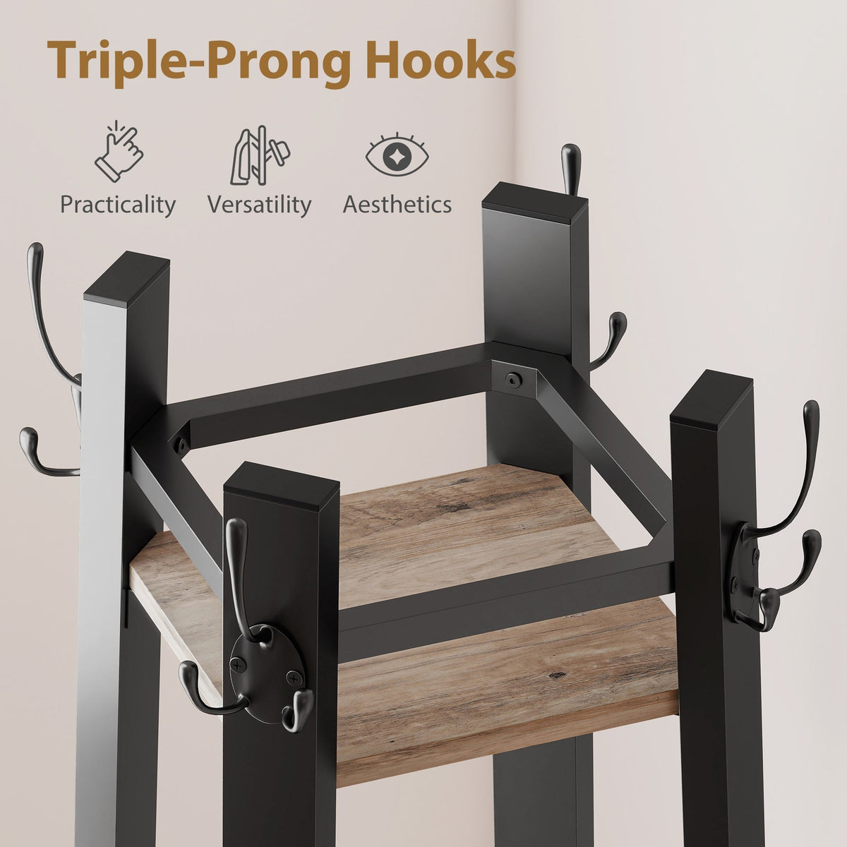 HOMCOM Industrial-Style Four Shelf Coat Stand - Grey/Black