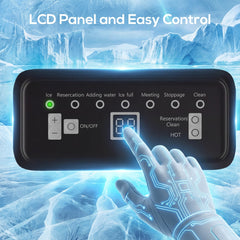 close-up of the ice maker's digital control panel with touch-sensitive buttons