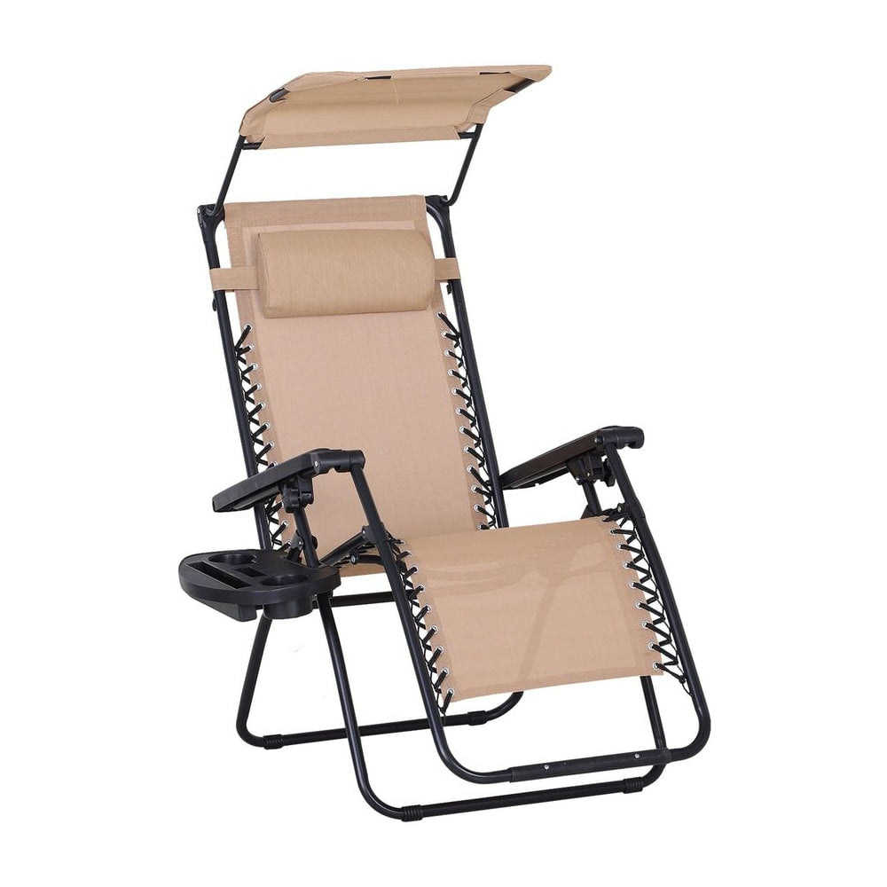 Outsunny Foldable Reclining Garden Chair with Headrest, Zero Gravity Deck Sun Lounger Seat Chair with Footrest, Armrest, Cup