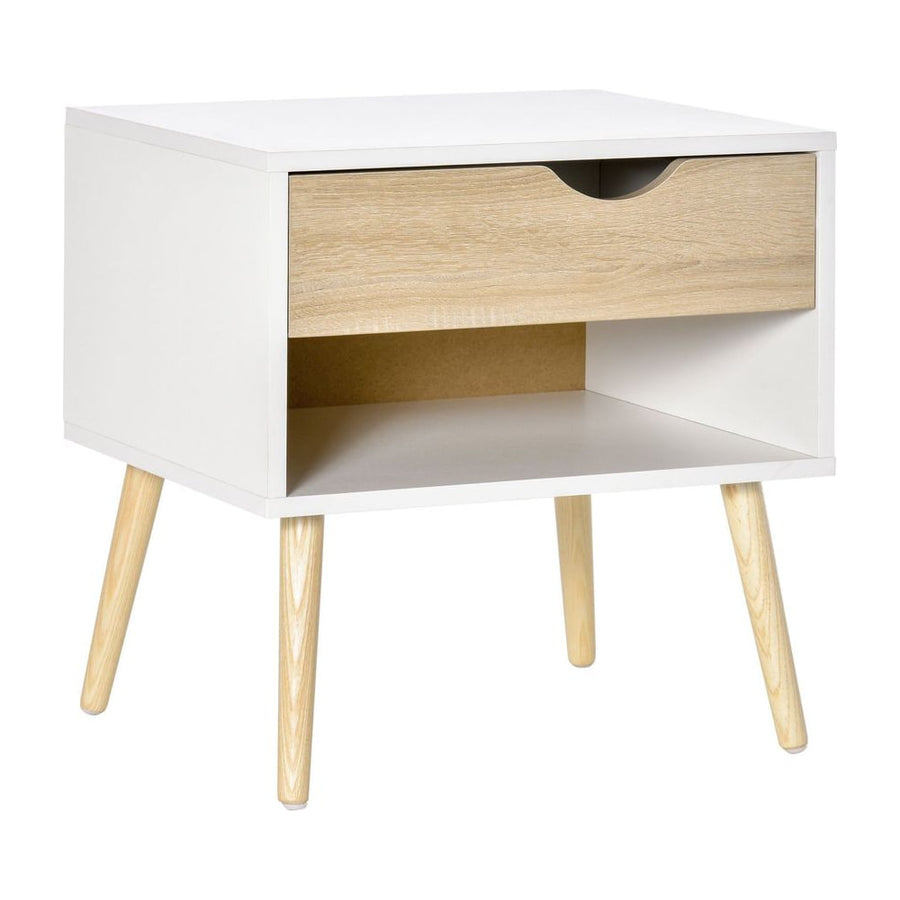 HOMCOM Bedside Table with Drawer and Shelf, Modern Nightstand, End Table for Bedroom, Living Room, White