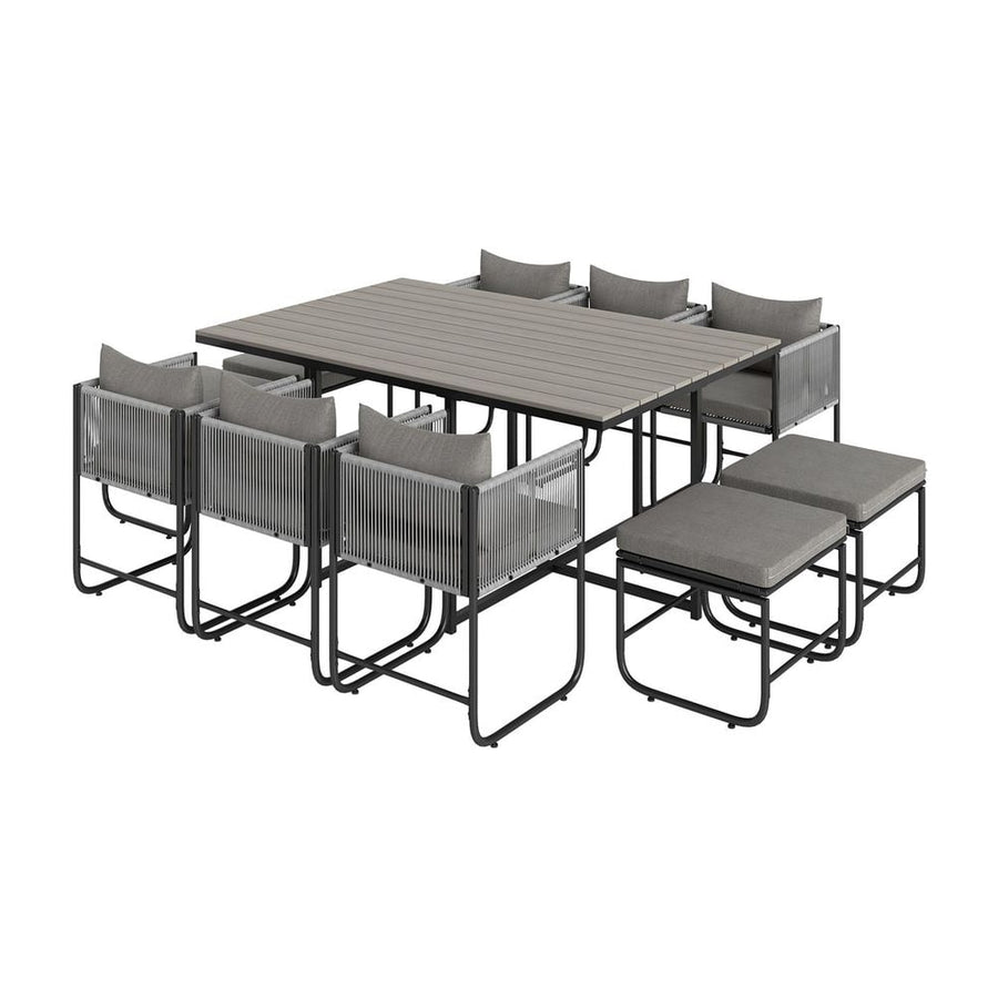 Outsunny 10 Seater Rattan Cube Garden Furniture Set, Rattan Dining Set with Cushions, Outdoor Dining Table and Chairs with 6