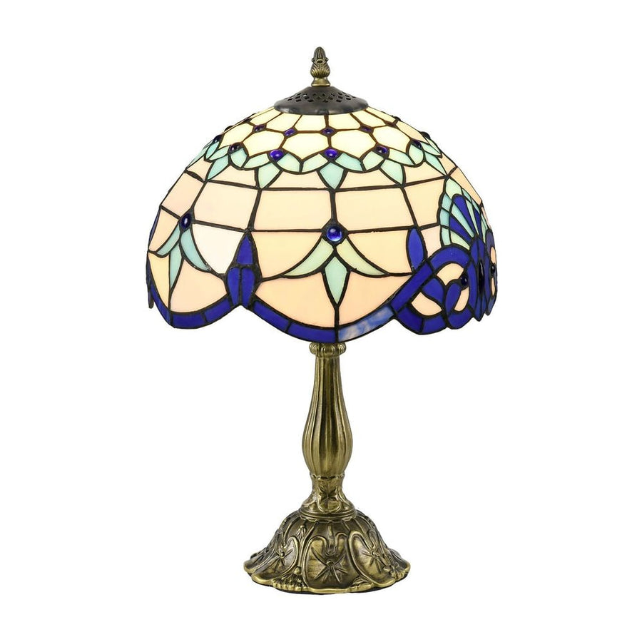 HOMCOM Stained Glass Table Lamp, Handmade Antique Bedside Lamp for Bedroom, Living room, Home, Nightstand, Decorative Night