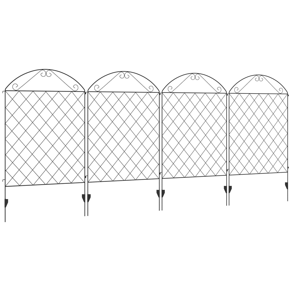 Outsunny Decorative Garden Fencing, 43in x 11.5ft Outdoor Picket Fence Panels, 4PCs Rustproof Metal Wire Landscape Flower Bed Border Edging, Black