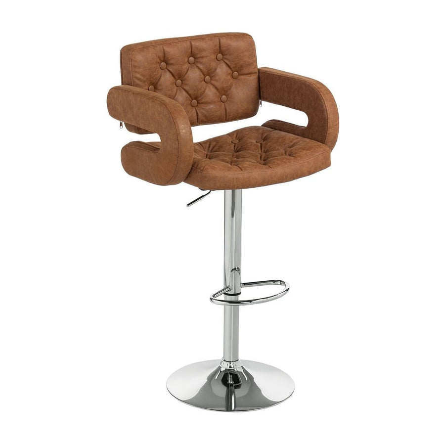 HOMCOM PU Leather Upholstered Swivel Bar Stool, Height Adjustable with Back, Armrest, Footrest, Brown