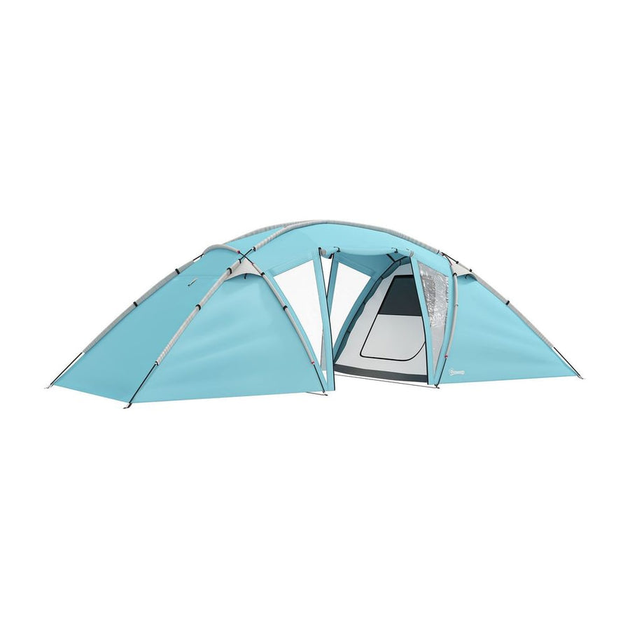 Outsunny 4-6 Man Family Camping Tent w/ 2 Bedrooms and a Living Room, Waterproof Tunnel Tent w/ Sewn In Groundsheet, Doors