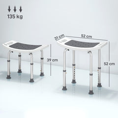 HOMCOM 6-Level Height Adjustable Aluminium Bath Room Stool Chair Shower Non-Slip Design w/ Padded Seat Drainage Holes Foot Pad, Grey