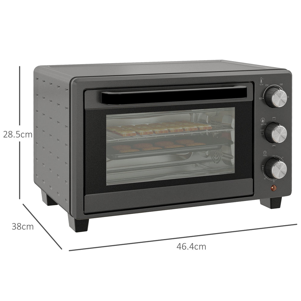 Mini countertop oven with dimensions shown