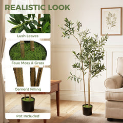 HOMCOM Decorative Artificial Plant, 148 cm Silk Olive Tree with 553 Leaves in Cement Pot, Fake Plant