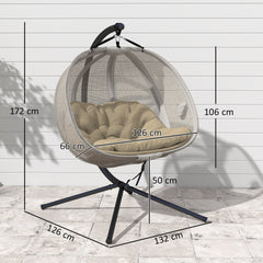 Outsunny Double Hanging Egg Chair 2 Seaters Texteline Swing Hammock Chair with Stand, Cushion and Folding Design, for Indoor