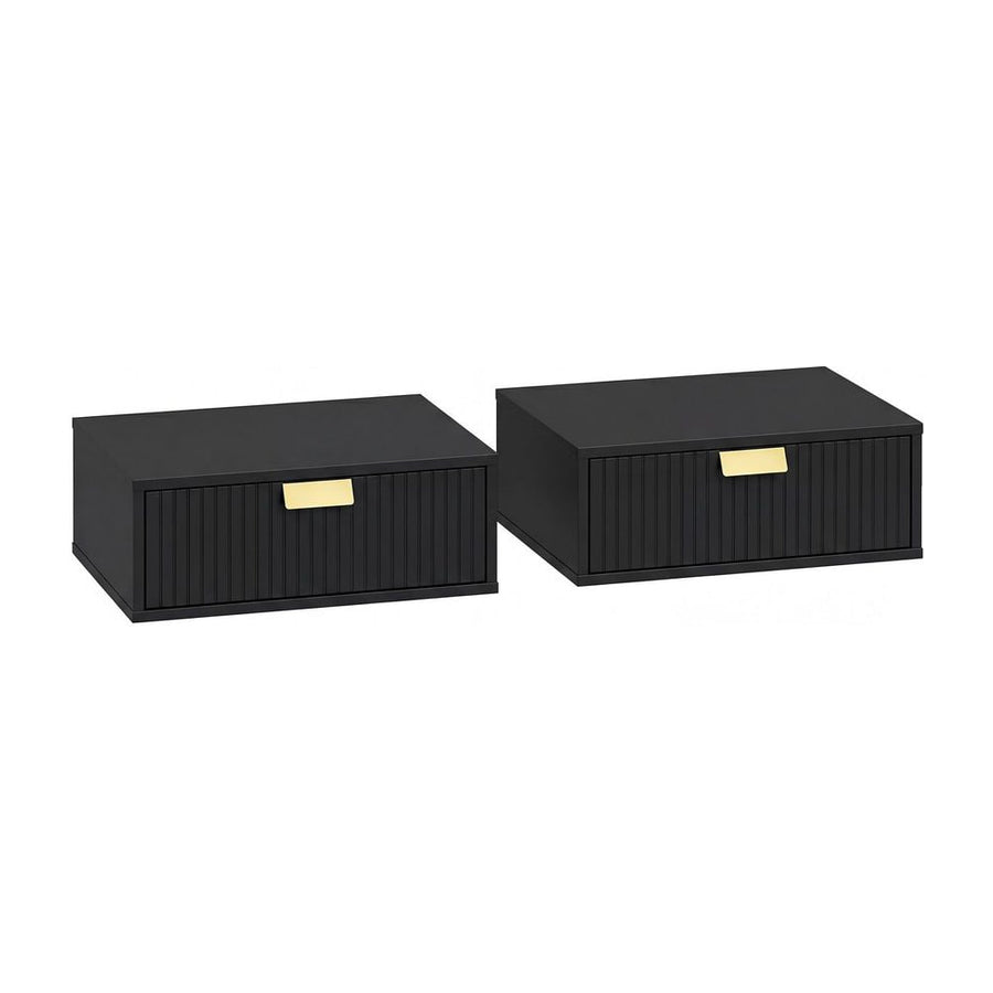 HOMCOM Modern Floating Nightstands Set of 2, Wall Mounted Bedside Tables with Wave Drawer Black