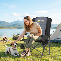 Outsunny Padded Camping Chair Adults Heavy Duty Folding Chair Side Pocket Cup Holder Carry Bag Outdoor Black