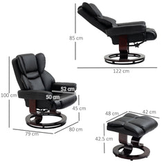 HOMCOM 360 degrees Swivel Recliner Chair with Footstool, PU Leather Manual Recliner Armchair with Footstool, Solid Wood Base, Upholstered Reclining Chair for Living Room, Bedroom, Office, Black