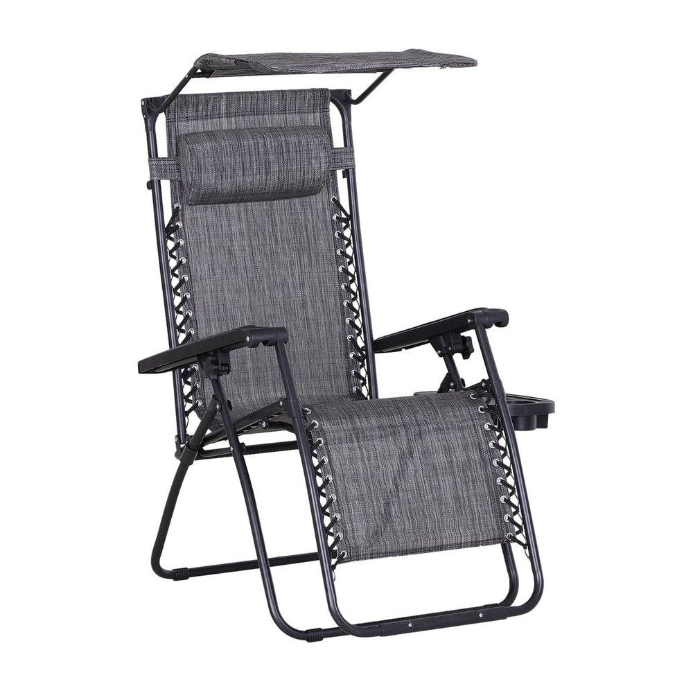 Outsunny Foldable Reclining Garden Chair with Headrest, Zero Gravity Deck Sun Lounger Seat Chair with Footrest, Armrest, Cup