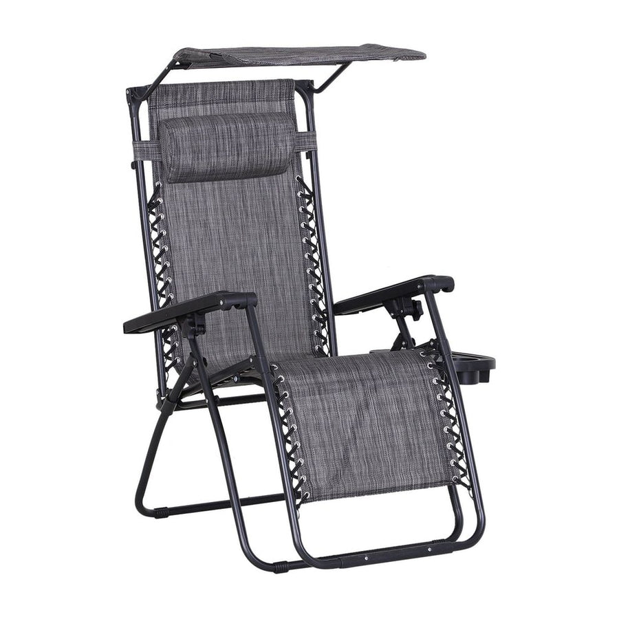 Outsunny Foldable Reclining Garden Chair with Headrest, Zero Gravity Deck Sun Lounger Seat Chair with Footrest, Armrest, Cup