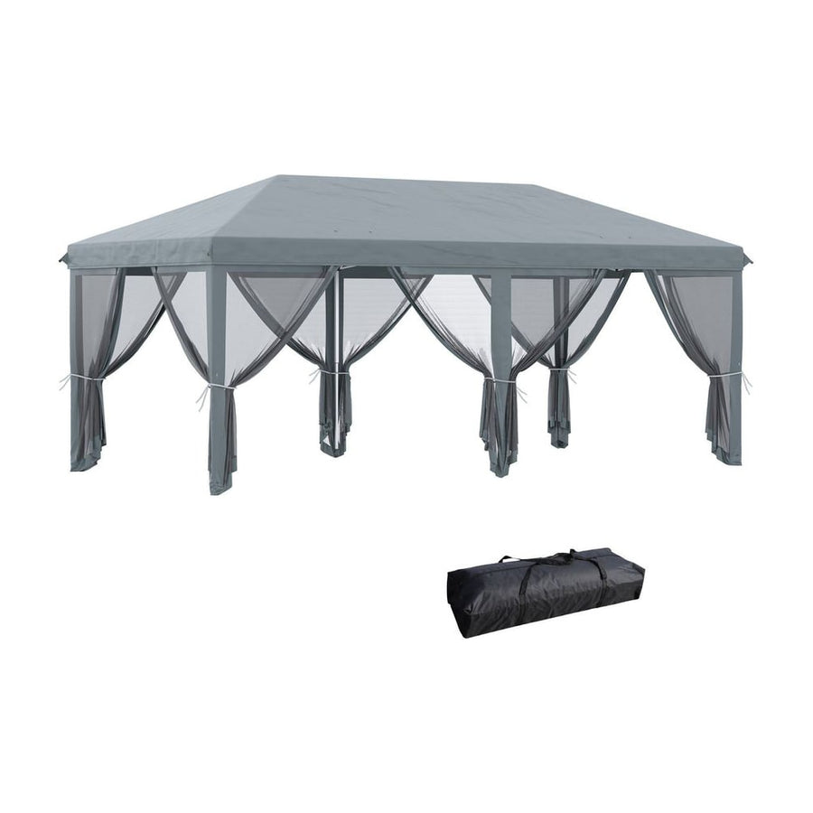 Outsunny 3 x 6m Pop Up Gazebo, Outdoor Canopy Shelter, Marquee Party Wedding Tent with 6 Mesh Walls and Carry Bag, Grey