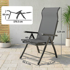 Outsunny Reclining Garden Chairs Set of 2, 5-Position Folding Sun Loungers with High Back, Retractable Footrest, Dark Grey