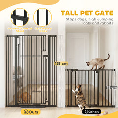 PawHut 135cm Extra Tall Dog Gate with Cat Door, Fits Openings 81-108 cm Pressure Mounted for Doorways, Hallways, No Drilling