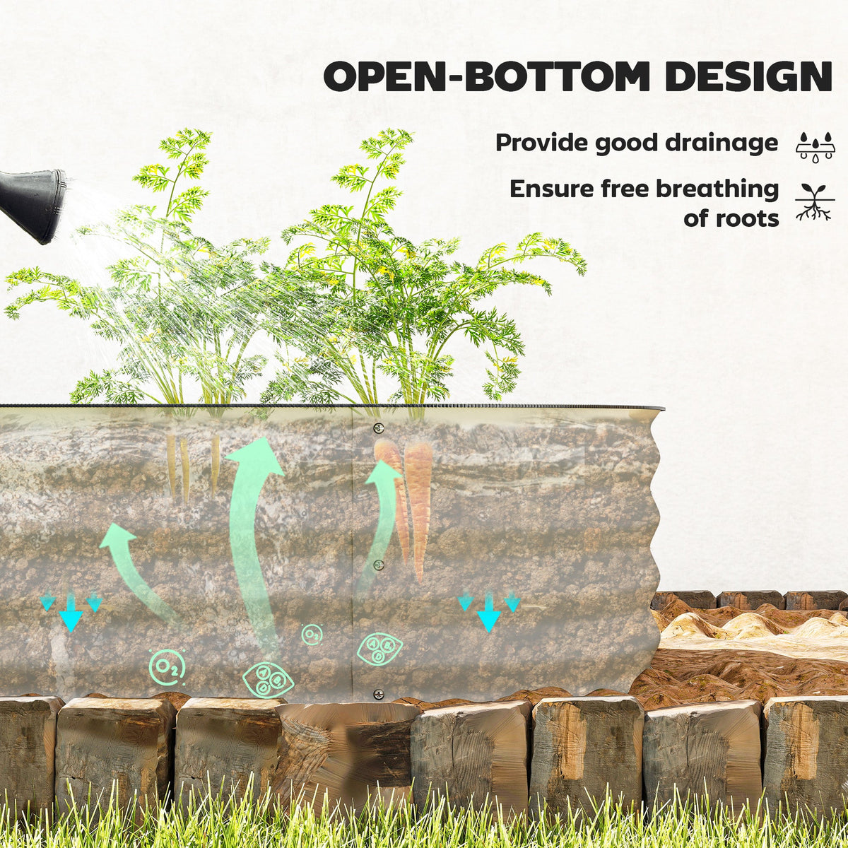Outsunny Galvanised Raised Garden Bed, Metal Planter Box with Safety Edging, for Flowers, Herbs, Succulents, Cream White