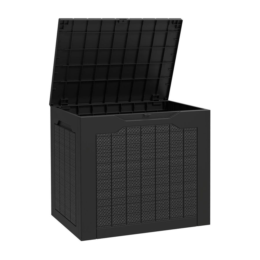 Outsunny 93L Plastic Garden Storage Box, Outdoor Storage Box with Handles, Waterproof Outdoor Storage Container, Black