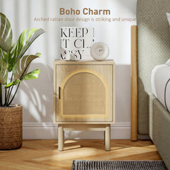 HOMCOM Rattan Bedside Table for Bedroom - Natural Wood