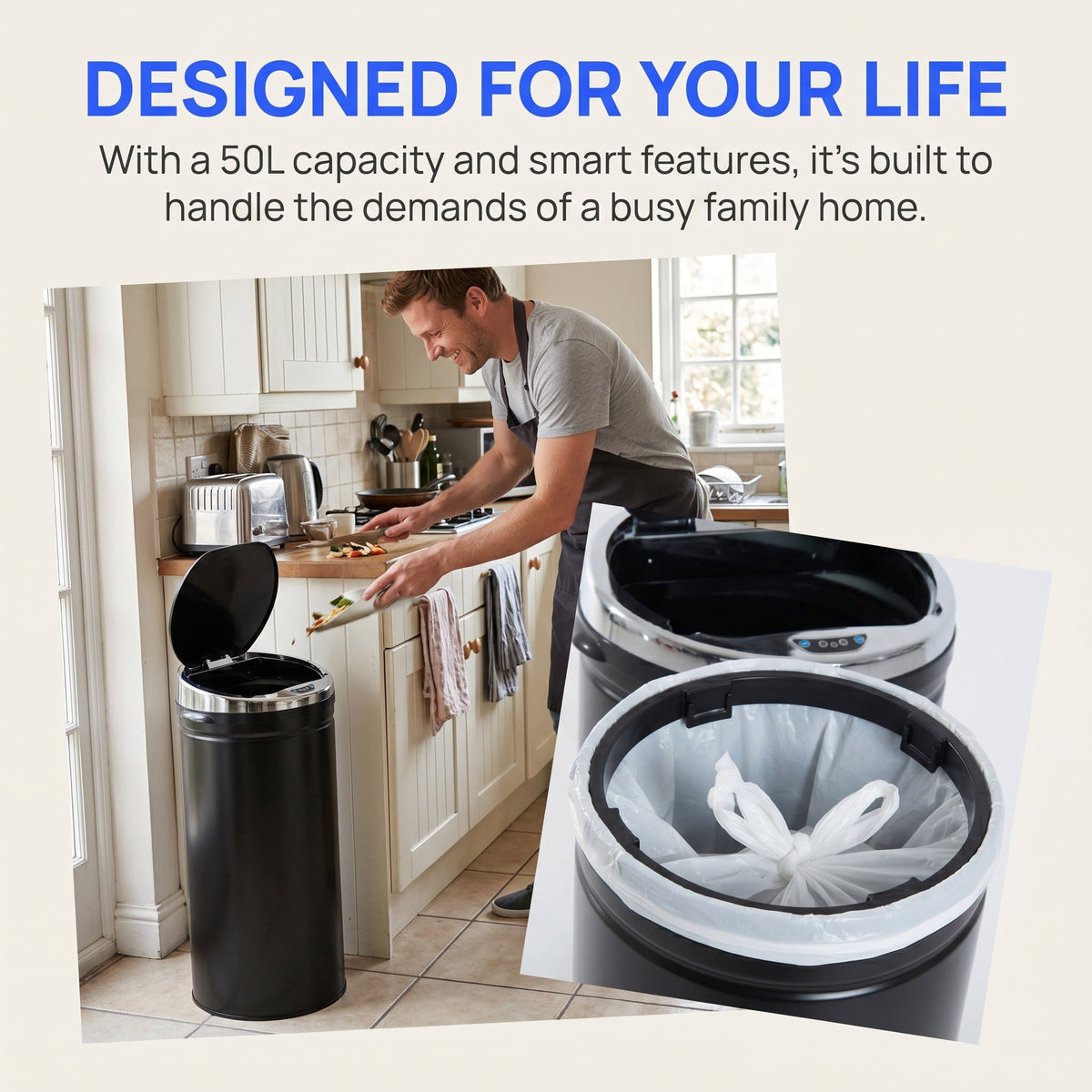 HOMCOM 50L Automatic Motion Sensor Rubbish Bin with Fingerprint Resistant, Stainless Steel, Black