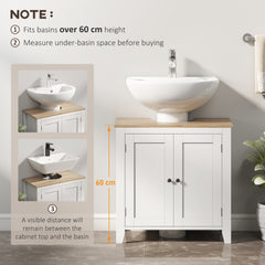 kleankin Under Sink Cabinet, Bathroom Sink Cabinet with 2 Doors, Pedestal Under Sink Design, Freestanding Bathroom Cupboard with Adjustable Shelf, White