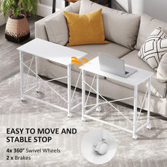 HOMCOM 80 cm Folding Desk on Wheels - White