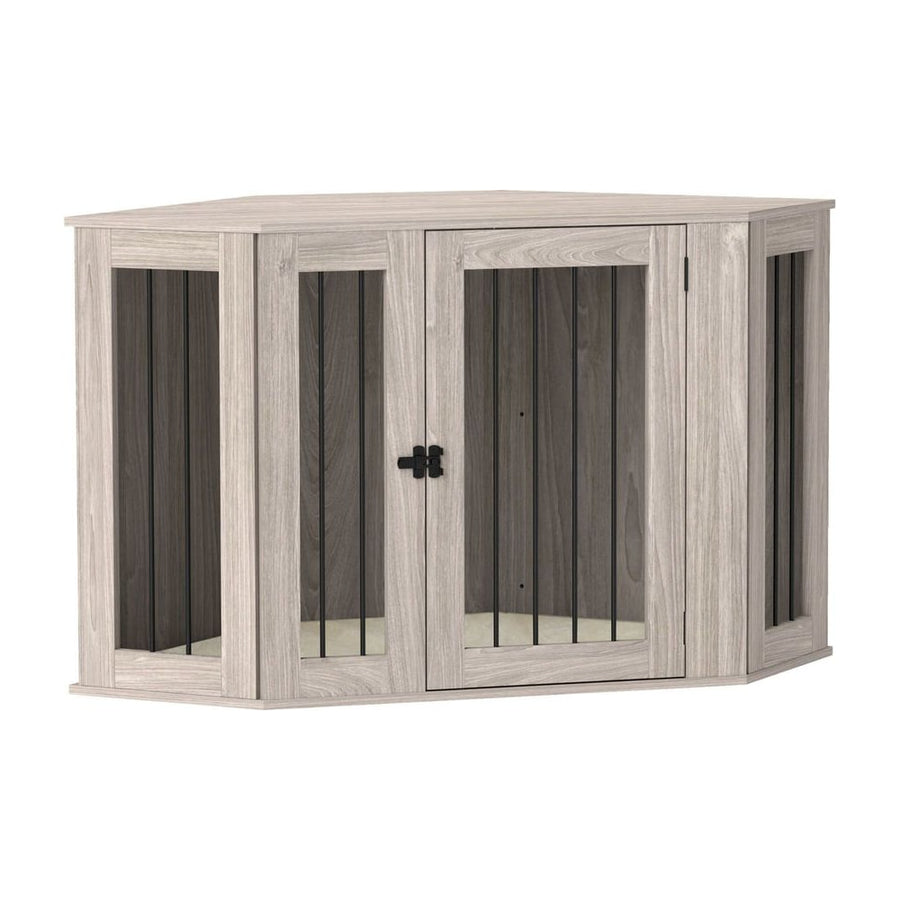 PawHut Dog Crate Furniture Side Table, with Cushion, 122 x 61 x 71cm - Walnut Brown