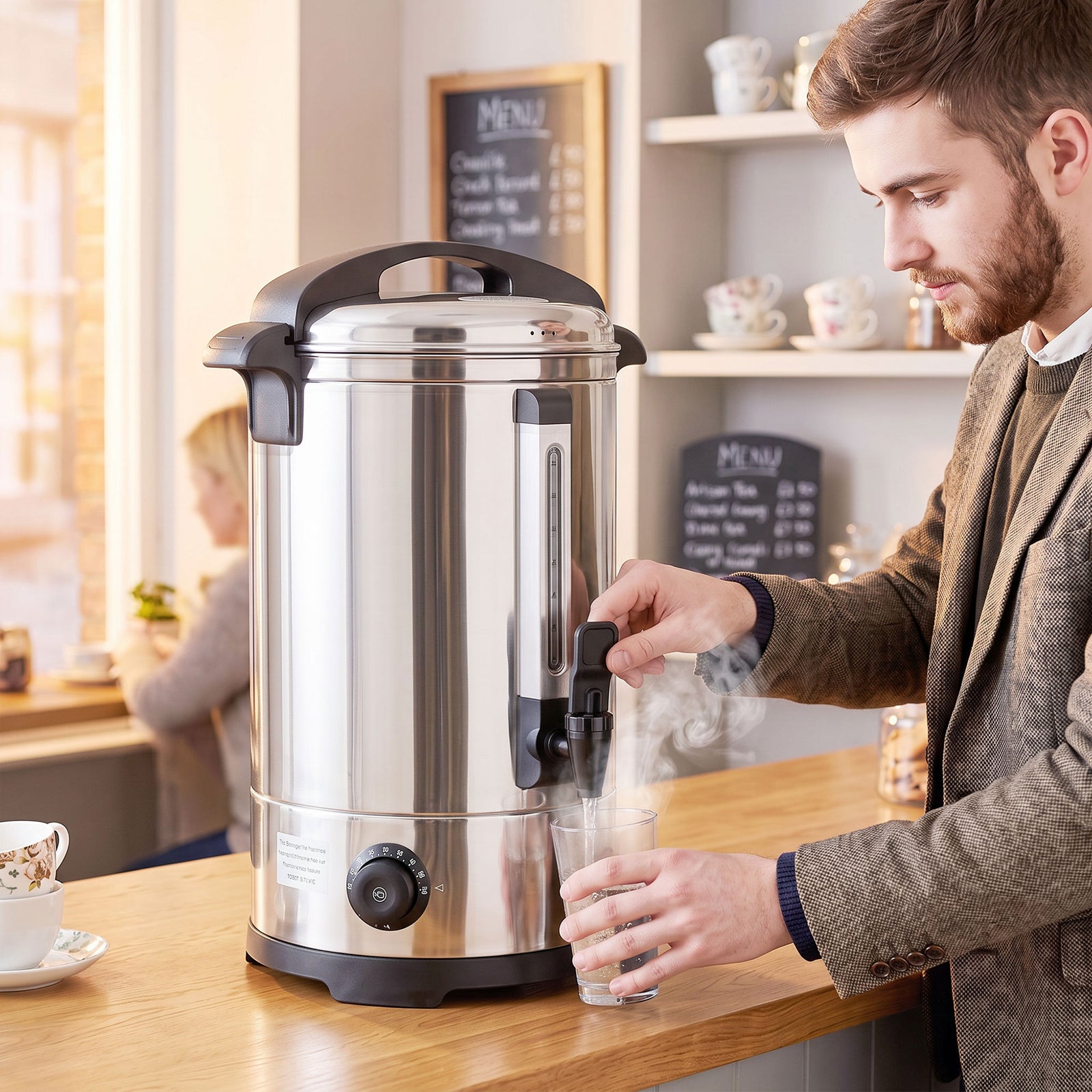 HOMCOM 13L Catering Urn, 2500W Stainless Steel Hot Water Boiler Dispenser with Thermostat, Keep Warm Function and Easy Pour Tap