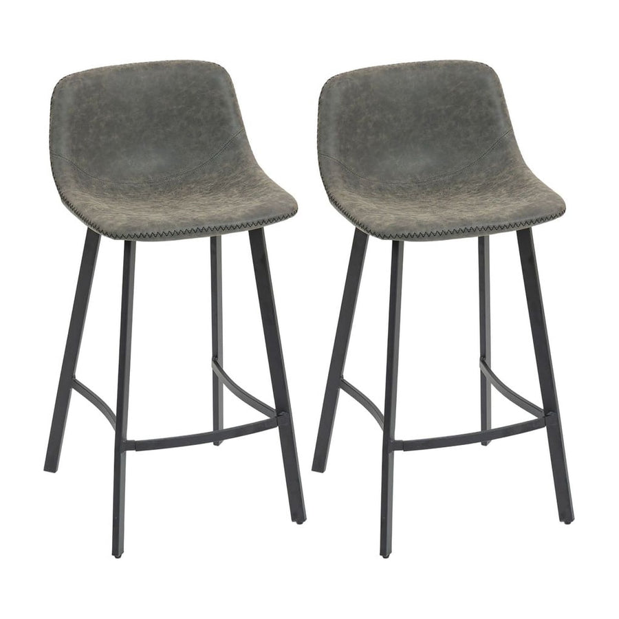 HOMCOM Bar Stools Set of 2, PU Leather Dining Stools with Backrest, Footrest, for Kitchen, Counter, Breakfast Bar, Grey