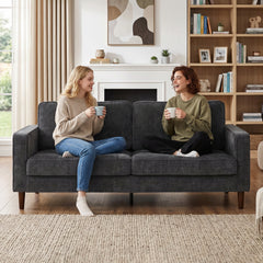 HOMCOM 3 Seater Sofa Button Tufted Upholstered Couch with Wood Legs for Living Room, Dark Grey