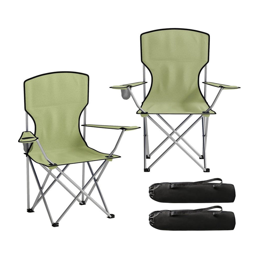 Outsunny Camping Chair Set of 2 Portable Folding Outdoor Camp Chair with Cup Holders and Carry Bag Green
