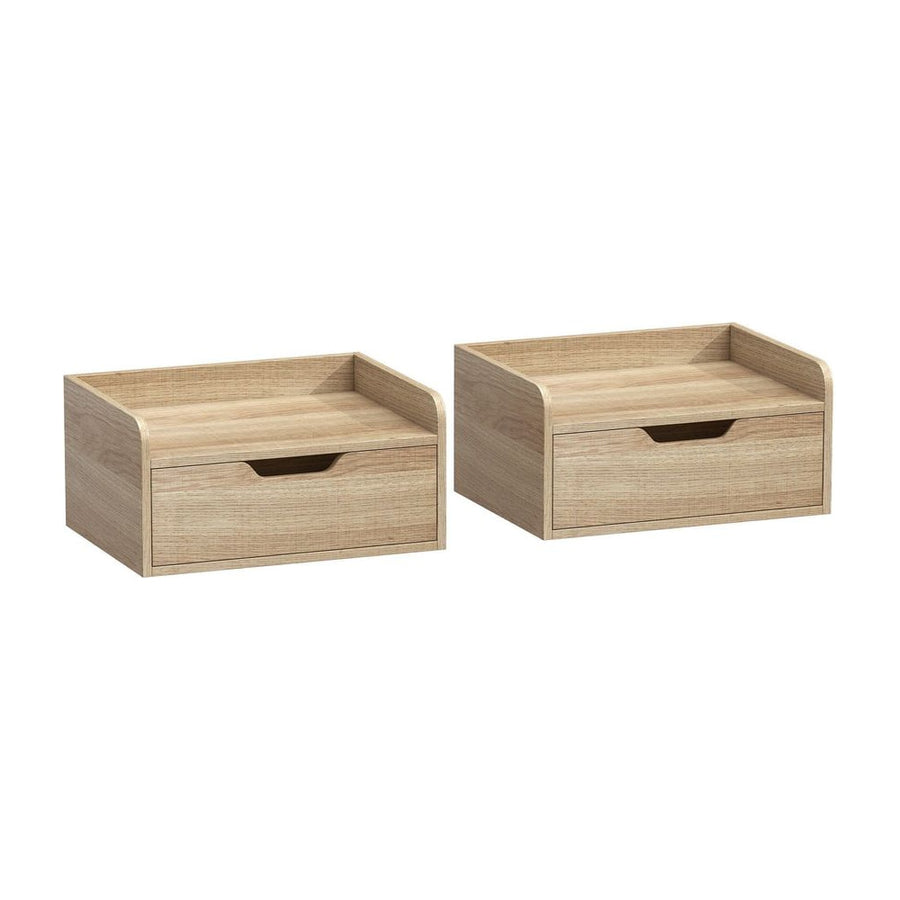 HOMCOM Floating Nightstands Set of 2, Wall Mounted Bedside Table with Drawer for Bedroom, Natural Wood