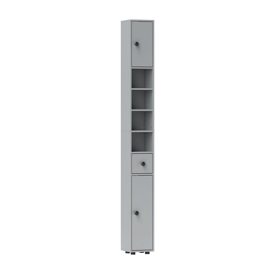 kleankin 180cm Slim Bathroom Cabinet, with Drawer, Shelves and Cupboards - Grey